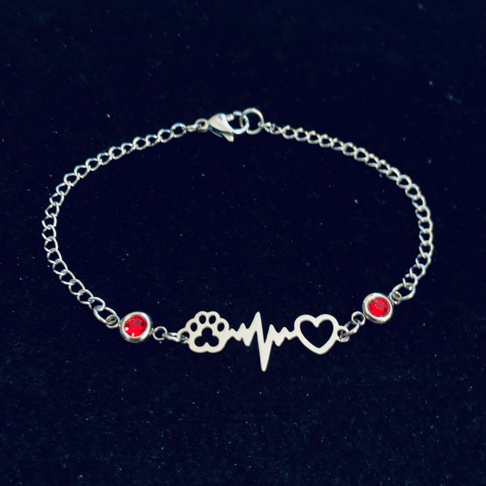 Pet paw Print/lifeline Heartbeat bracelet with rhinestones